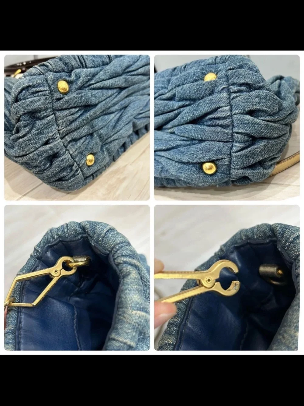 Miu Miu Blue Denim Matelassé Tote with Gold Hardware